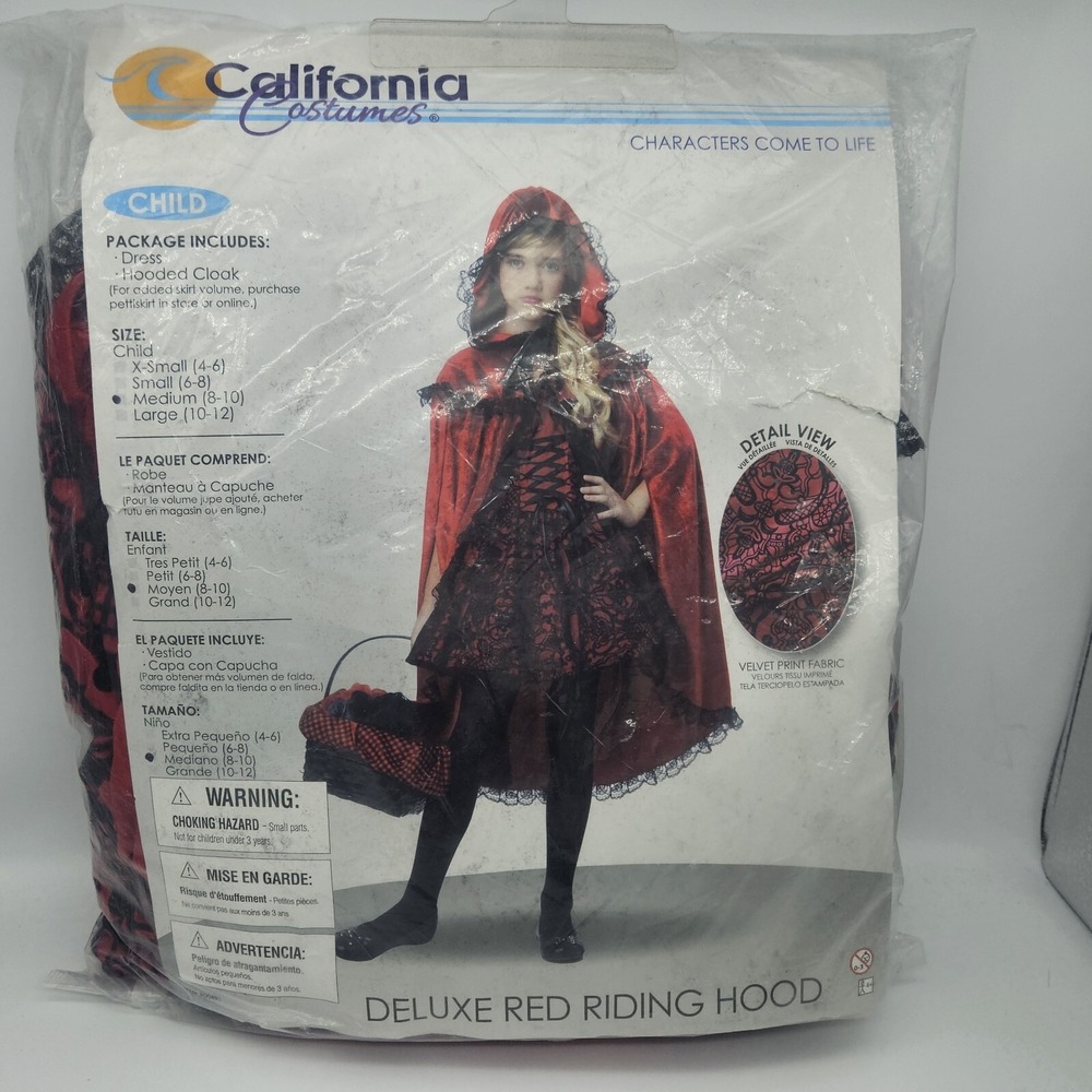 California Costumes Deluxe Red Riding Hood Kids Medium 8-10 Dress Cloak 00491